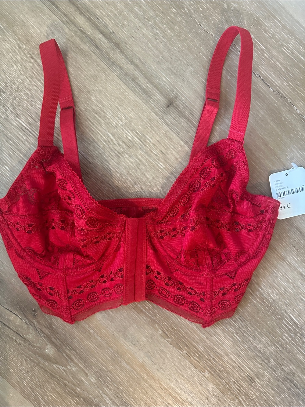 Free People Red Lace Longline Underwire Bra